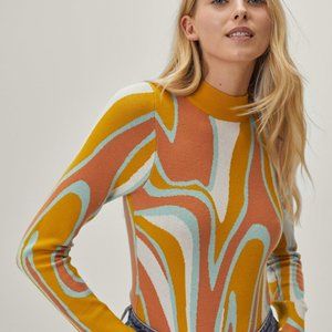 Nasty Gal orange, white, and blue marble body suit